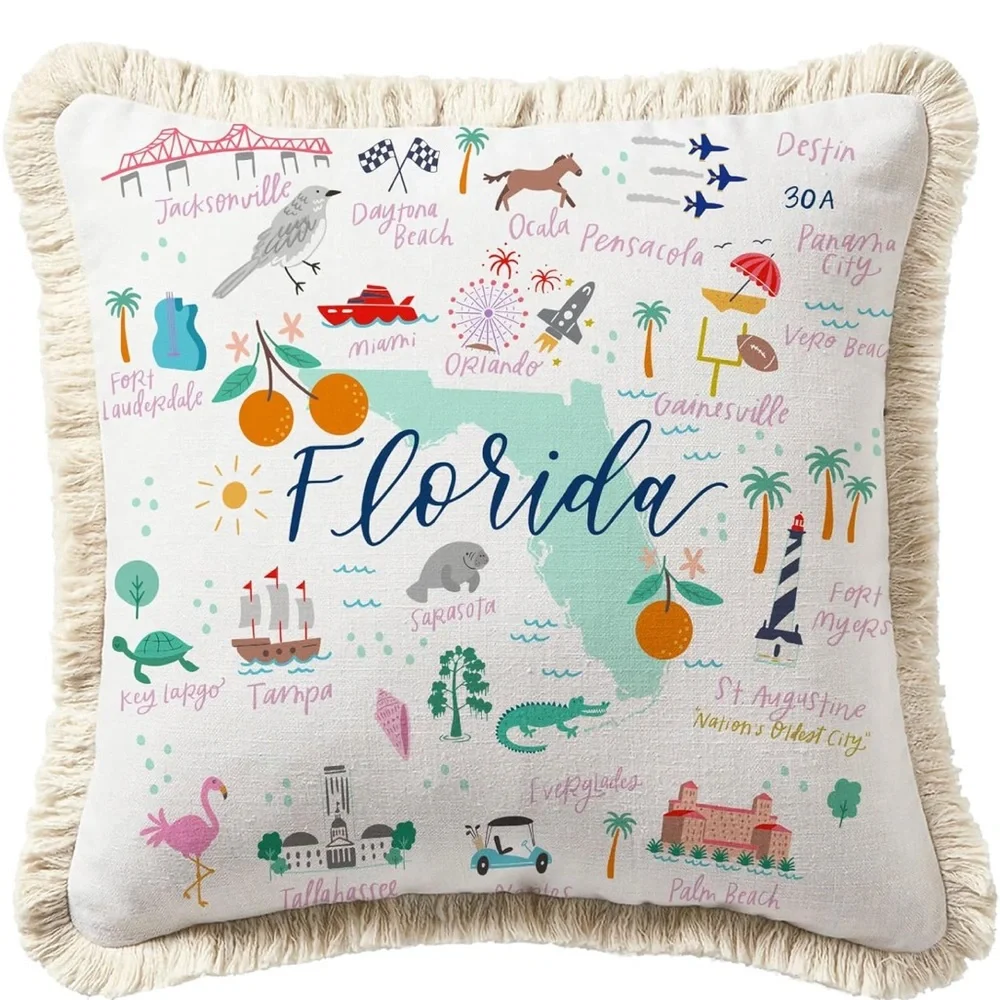 Mary Square Florida Pillow with Fringe
